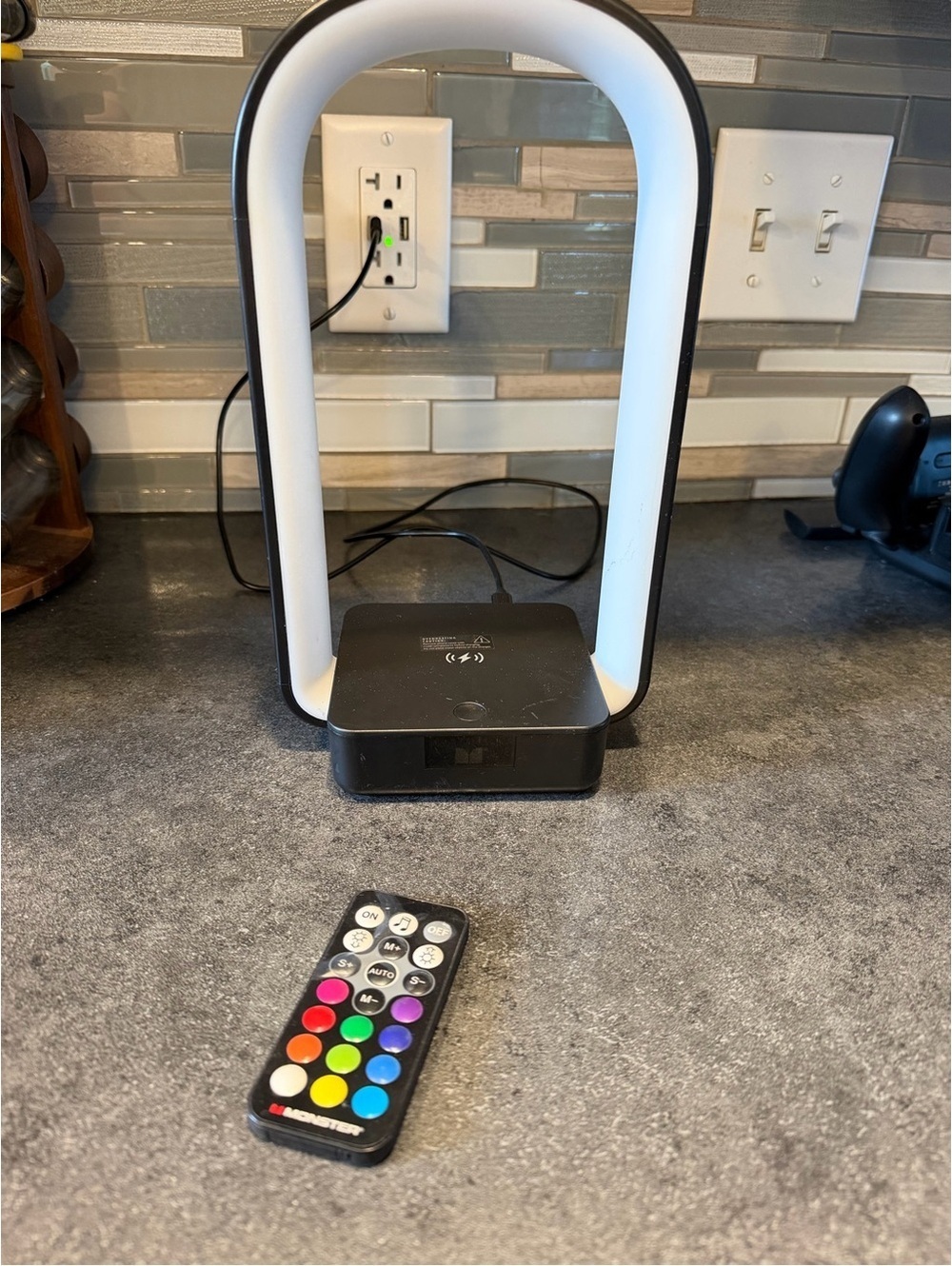 Modern Oval LED Lamp & Wireless Charger with Color Remote